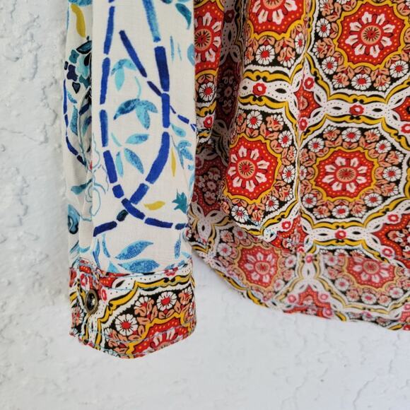 Anthropologie Maeve Floral Colorblock Blouse Multicolor Women Size 4 Rayon Boho - Picture 5 of 14